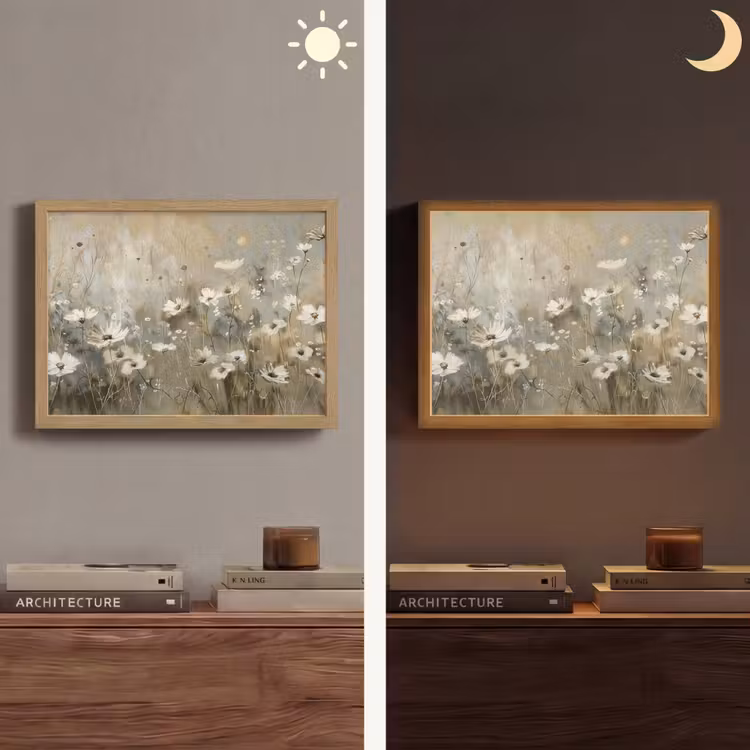 Bloemen - Wit - Natuur - Grijs - Modern Light Box met batterij (Wandlamp) middel -sfeer3