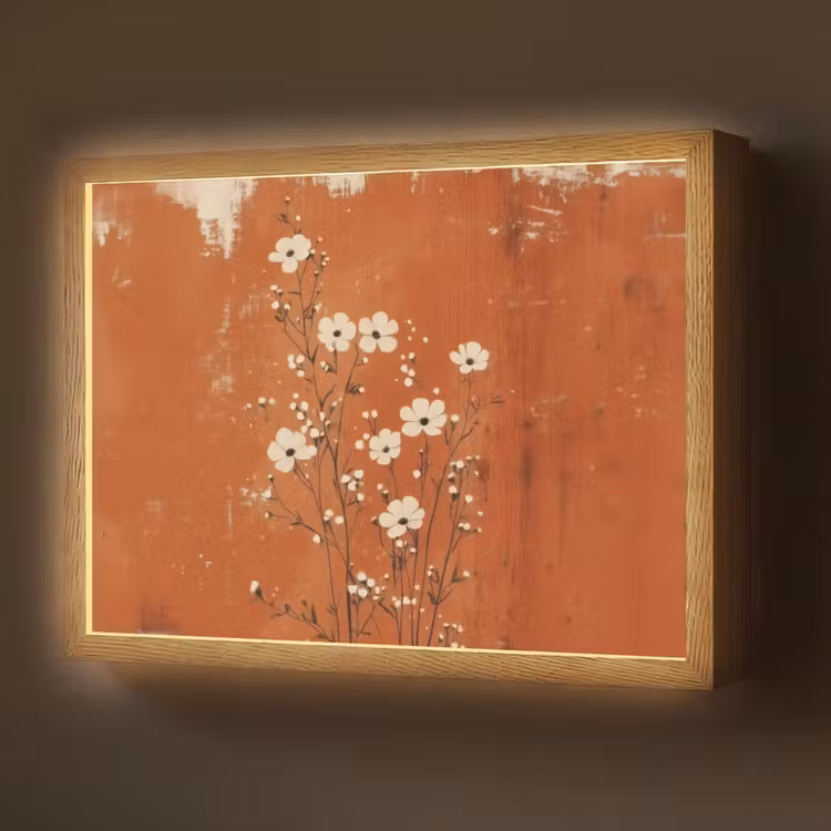 Bloemen - Wit - Subtiel - Roestkleur Light Box met batterij (Wandlamp) middel -z3d_website