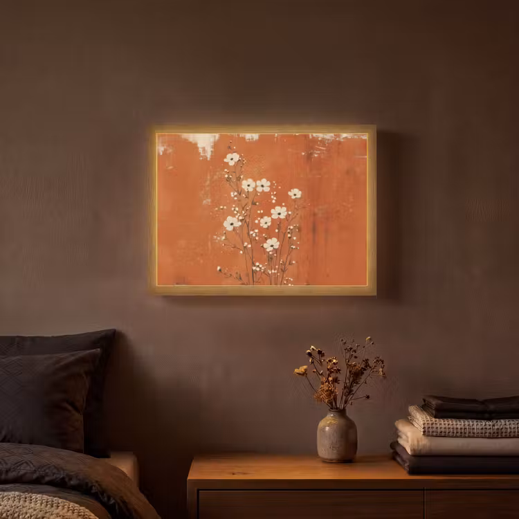 Bloemen - Wit - Subtiel - Roestkleur Light Box met batterij (Wandlamp) middel -sfeer4
