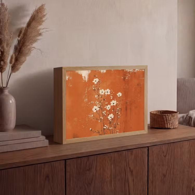 Bloemen - Wit - Subtiel - Roestkleur Light Box met batterij (Wandlamp) middel -sfeer2