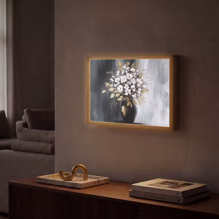 Bloemen - Wit - Vaas - Abstract Light Box met batterij (Wandlamp) middel -sfeer1