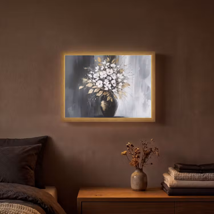 Bloemen - Wit - Vaas - Abstract Light Box met batterij (Wandlamp) middel -sfeer4