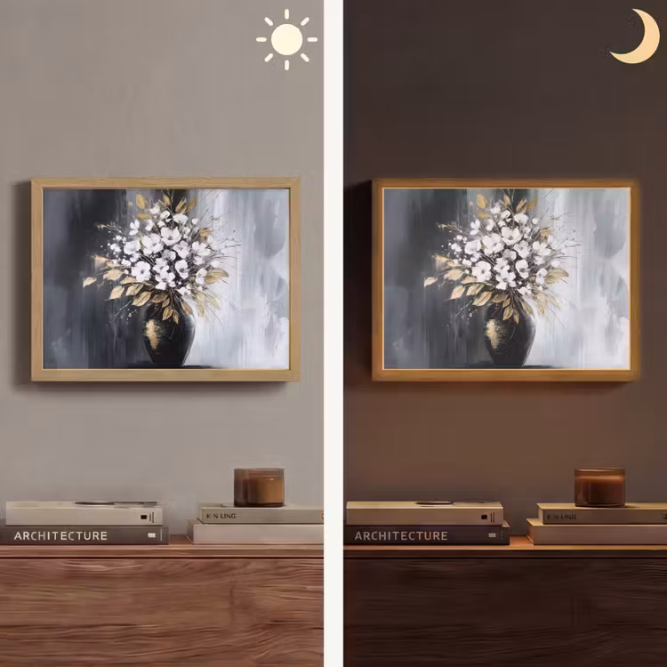 Bloemen - Wit - Vaas - Abstract Light Box met batterij (Wandlamp) middel -sfeer3