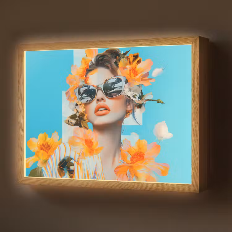 Bloemen - Vrouw - Zonnebril - Blauw Light Box met batterij (Wandlamp) middel -z3d_website