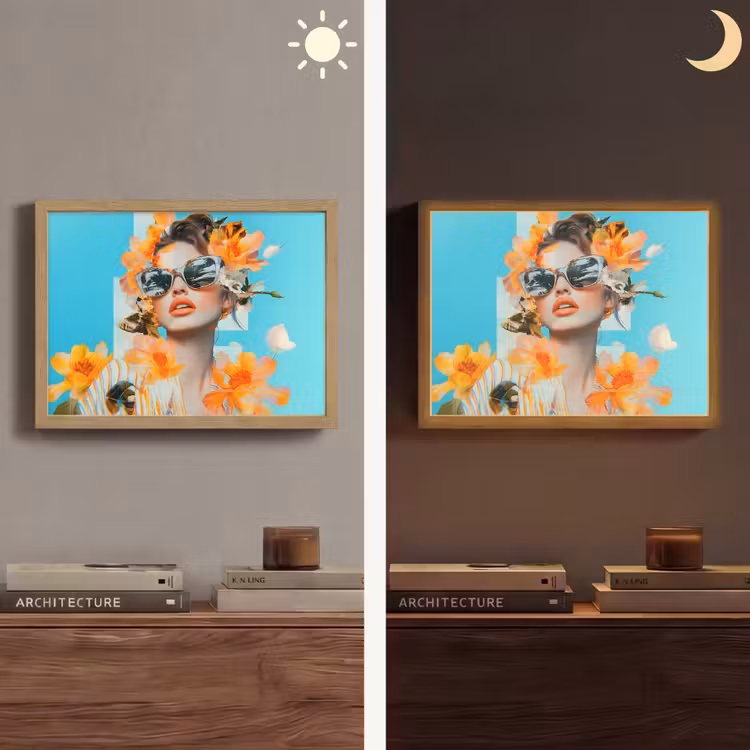 Bloemen - Vrouw - Zonnebril - Blauw Light Box met batterij (Wandlamp) middel -sfeer3