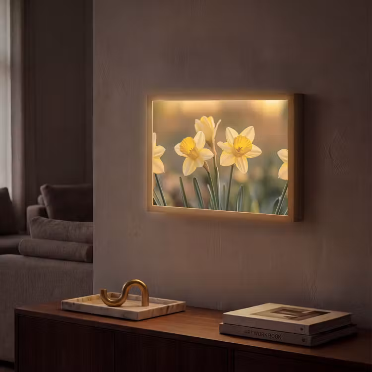 Bloemen - Geel - Wazig Light Box met batterij (Wandlamp) middel -sfeer1