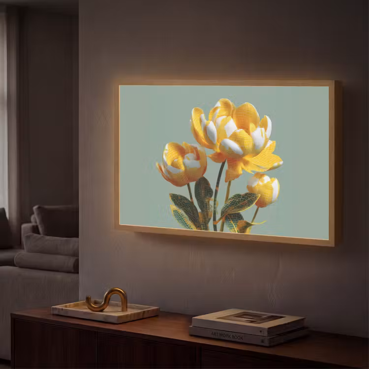 Bloemen - Geel - Bladeren - Structuur Light Box met batterij (Wandlamp) middel -sfeer1