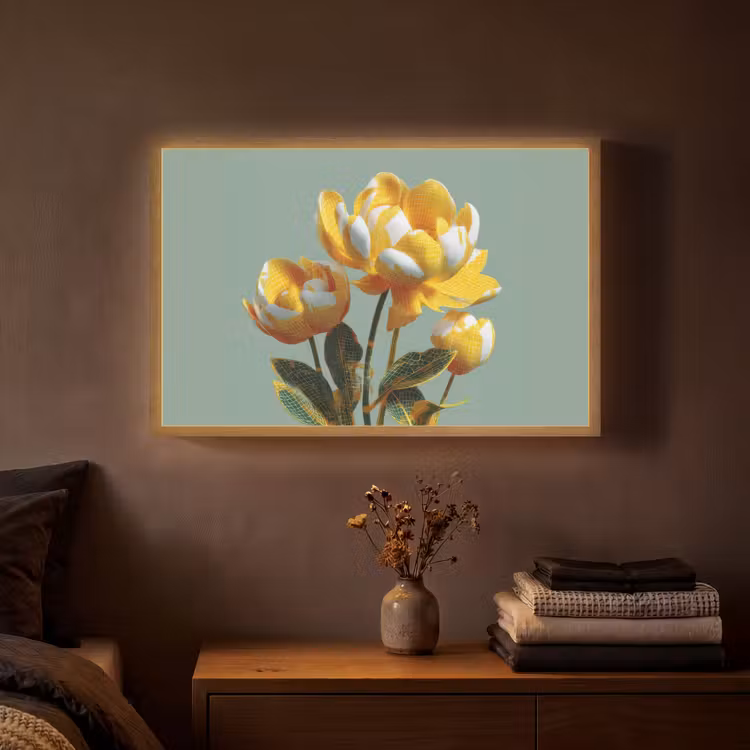 Bloemen - Geel - Bladeren - Structuur Light Box met batterij (Wandlamp) middel -sfeer4