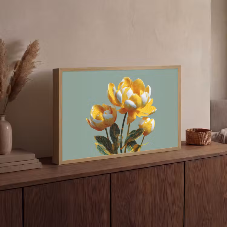 Bloemen - Geel - Bladeren - Structuur Light Box met batterij (Wandlamp) middel -sfeer2