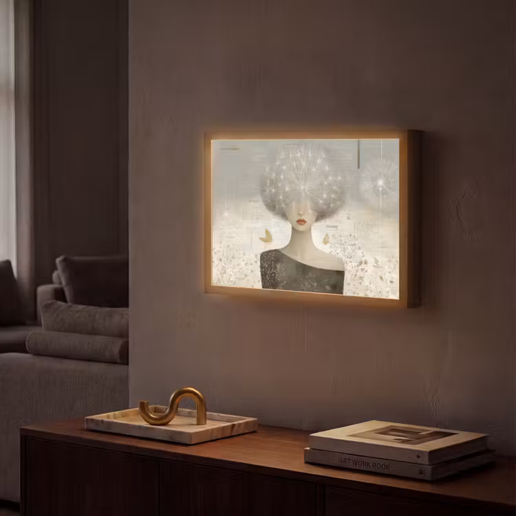 Pluis - Vrouw - Beige Light Box met batterij (Wandlamp) middel -sfeer1