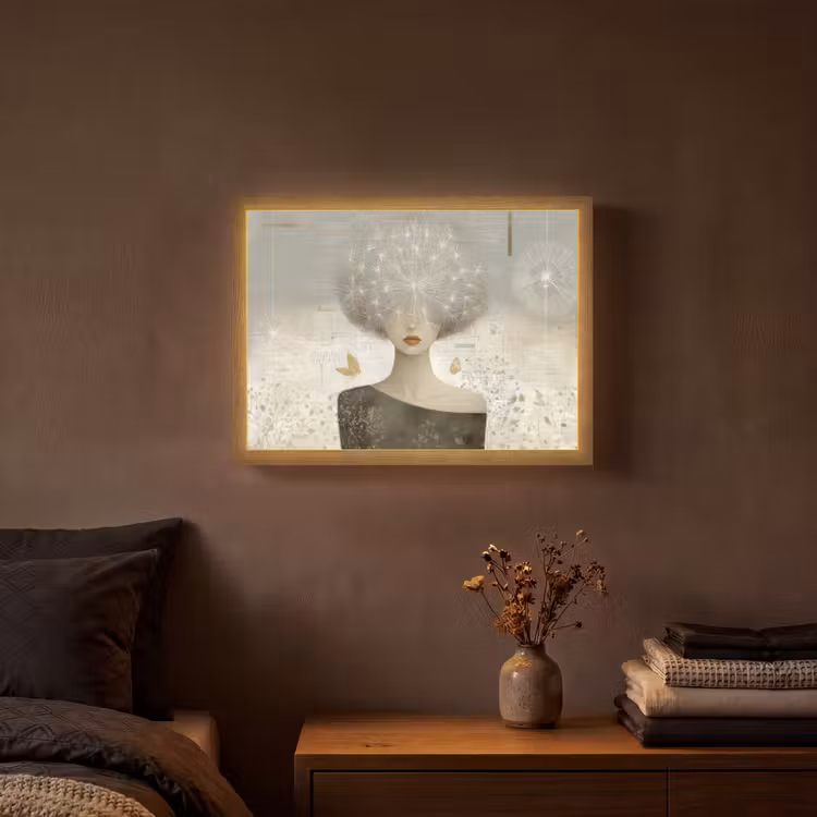 Pluis - Vrouw - Beige Light Box met batterij (Wandlamp) middel -sfeer4