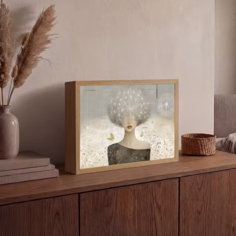 Pluis - Vrouw - Beige Light Box met batterij (Wandlamp) middel -sfeer2