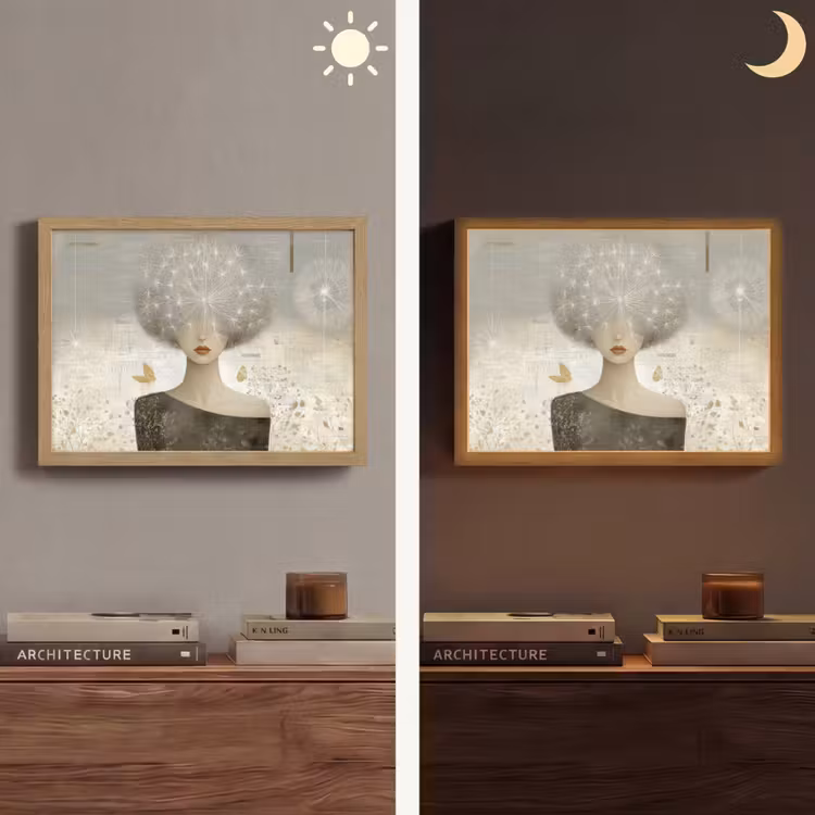 Pluis - Vrouw - Beige Light Box met batterij (Wandlamp) middel -sfeer3
