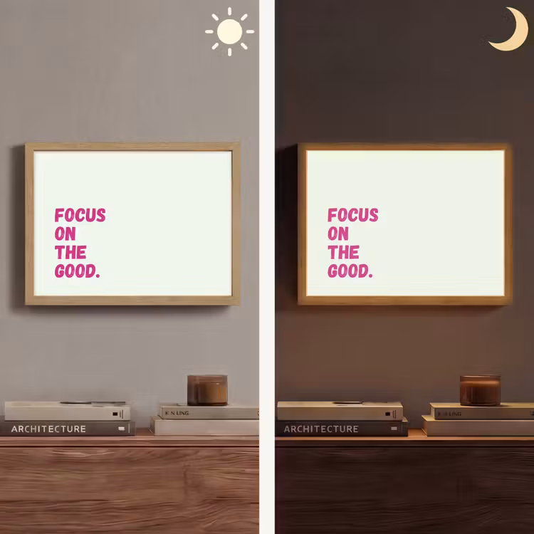 Focus on the good - Beige - Roze Light Box met batterij (Wandlamp) middel -sfeer3