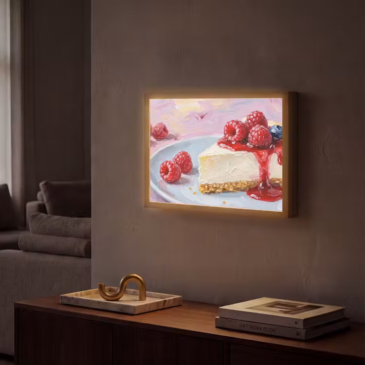 Eten - Cheesecake - Bessen - Abstract - Roze Light Box met batterij (Wandlamp) middel -sfeer1