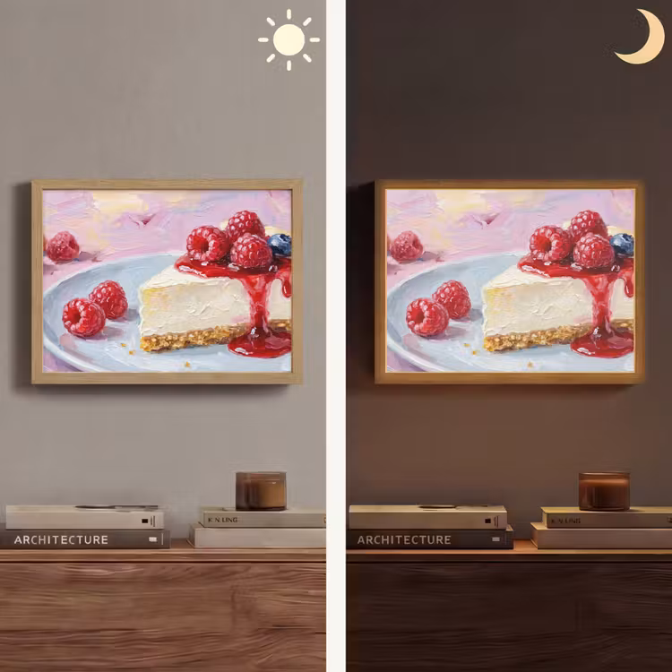 Eten - Cheesecake - Bessen - Abstract - Roze Light Box met batterij (Wandlamp) middel -sfeer3