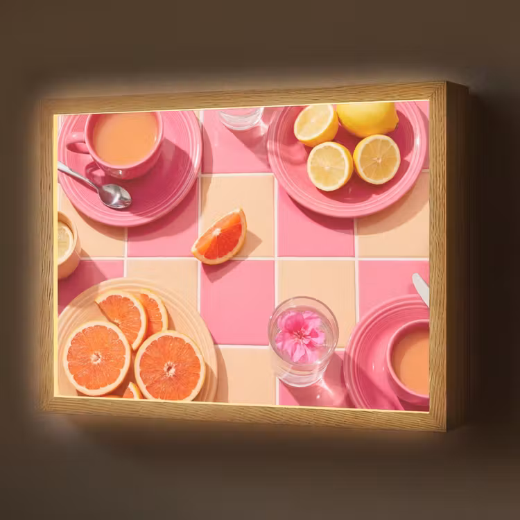 Eten - Citrusvruchten - Stillevens - Roze - Oranje Light Box met batterij (Wandlamp) middel -z3d_website