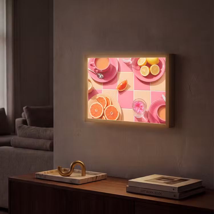 Eten - Citrusvruchten - Stillevens - Roze - Oranje Light Box met batterij (Wandlamp) middel -sfeer1
