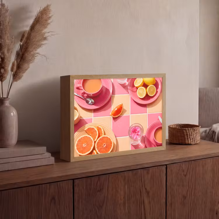 Eten - Citrusvruchten - Stillevens - Roze - Oranje Light Box met batterij (Wandlamp) middel -sfeer2