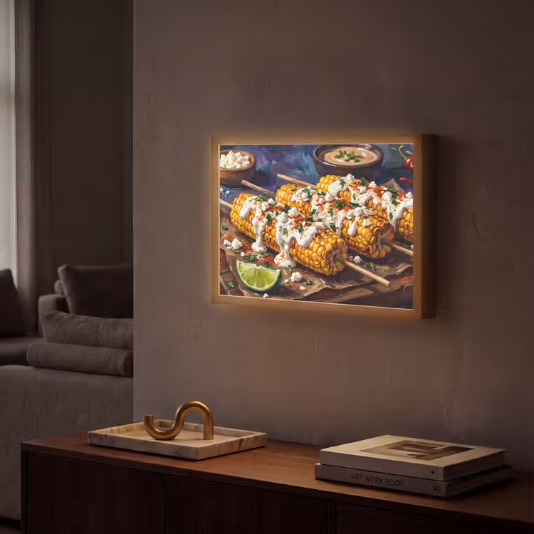 Eten - Maïs - Saus - Geschilderd - Geel Light Box met batterij (Wandlamp) middel -sfeer1