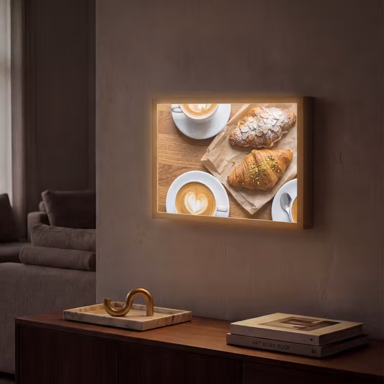 Eten - Croissant - Koffie - Ontbijt - Modern Light Box met batterij (Wandlamp) middel -sfeer1