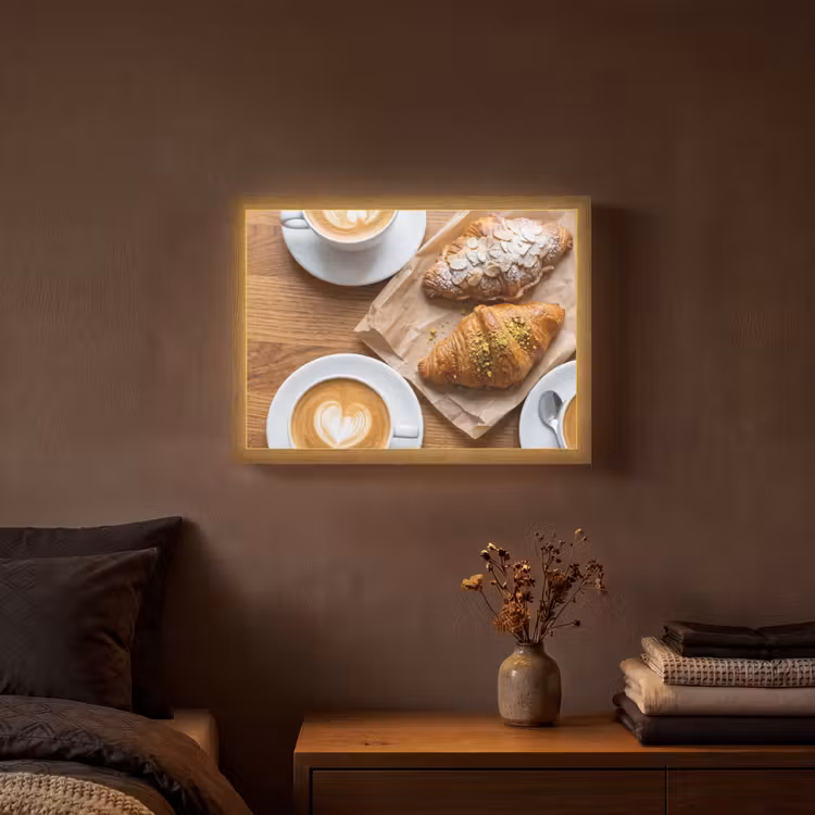 Eten - Croissant - Koffie - Ontbijt - Modern Light Box met batterij (Wandlamp) middel -sfeer4