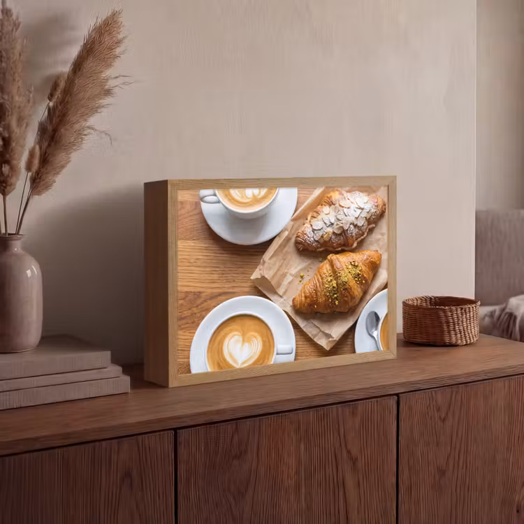 Eten - Croissant - Koffie - Ontbijt - Modern Light Box met batterij (Wandlamp) middel -sfeer2