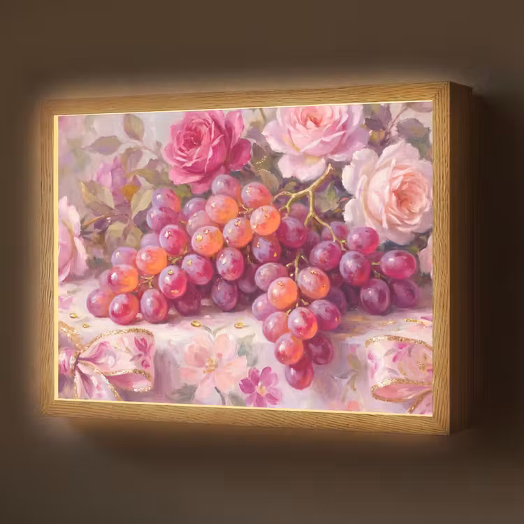 Eten - Bloemen - Stilleven - Roze - Goud Light Box met batterij (Wandlamp) middel -z3d_website