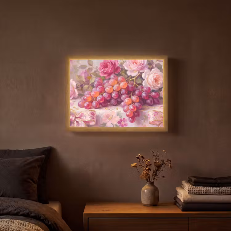 Eten - Bloemen - Stilleven - Roze - Goud Light Box met batterij (Wandlamp) middel -sfeer4