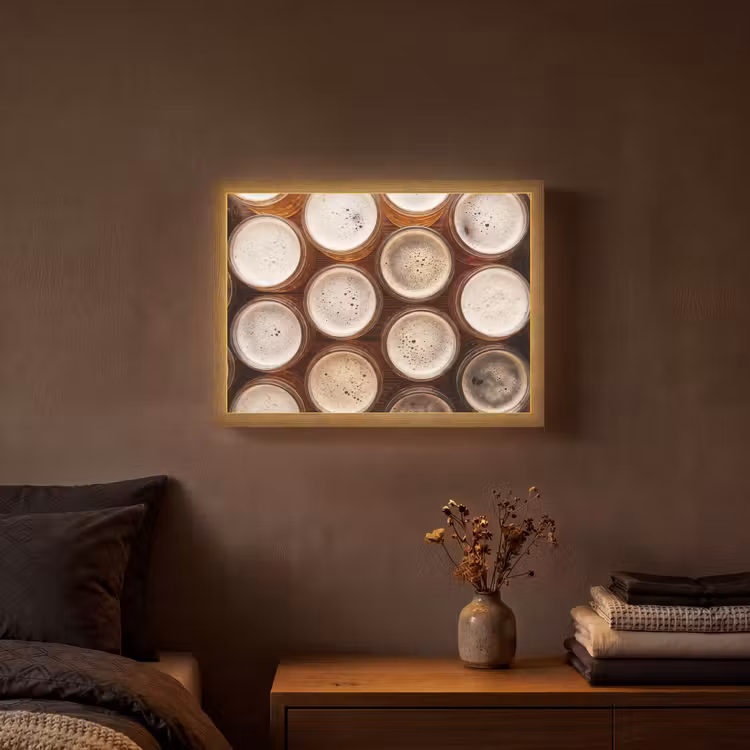 Eten - Glazen - Drank - Patroon - Bruin Light Box met batterij (Wandlamp) middel -sfeer4