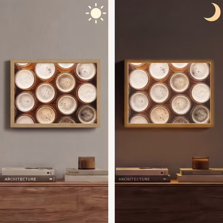 Eten - Glazen - Drank - Patroon - Bruin Light Box met batterij (Wandlamp) middel -sfeer3