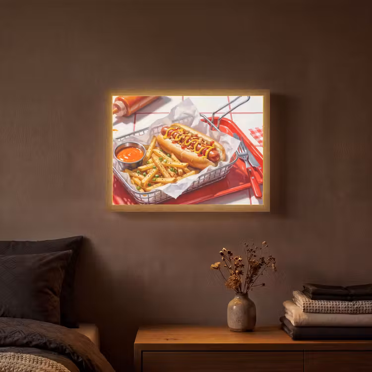 Eten - Hotdog - Fastfood - Modern - Rood Light Box met batterij (Wandlamp) middel -sfeer4