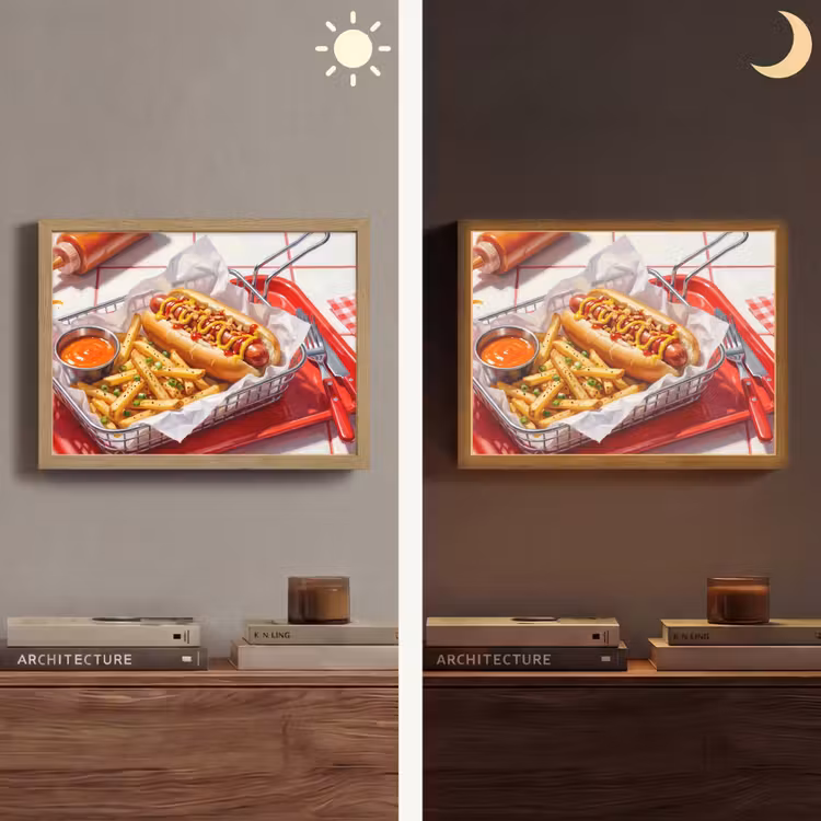 Eten - Hotdog - Fastfood - Modern - Rood Light Box met batterij (Wandlamp) middel -sfeer3