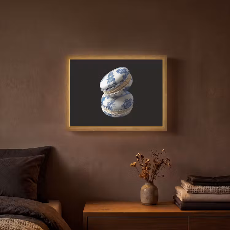 Eten - Macarons - Delfts blauw - Koekjes Light Box met batterij (Wandlamp) middel -sfeer4