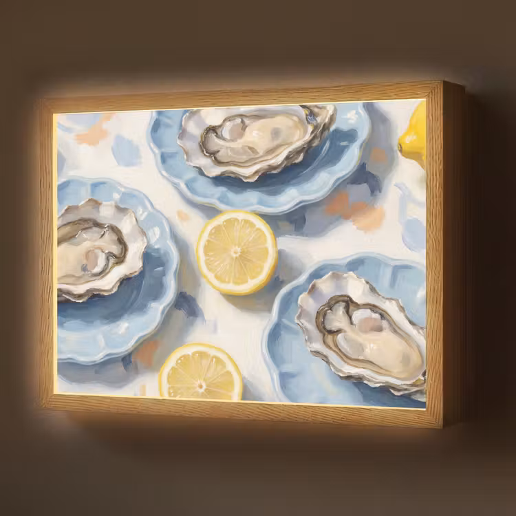 Eten - Oesters - Citroenen - Modern - Geel Light Box met batterij (Wandlamp) middel -z3d_website
