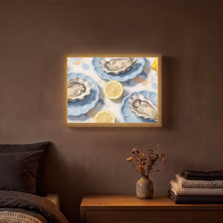 Eten - Oesters - Citroenen - Modern - Geel Light Box met batterij (Wandlamp) middel -sfeer4