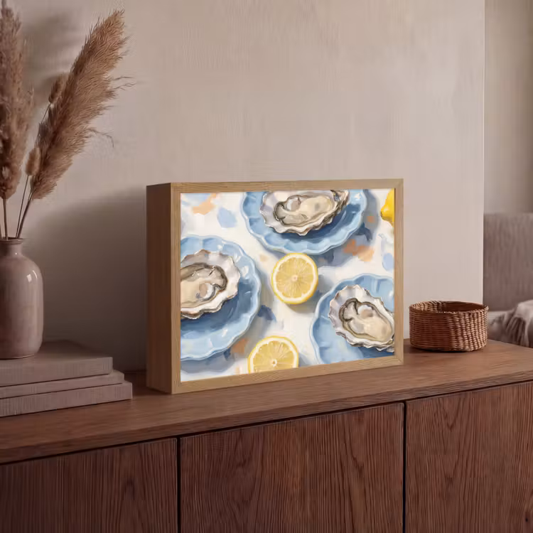 Eten - Oesters - Citroenen - Modern - Geel Light Box met batterij (Wandlamp) middel -sfeer2