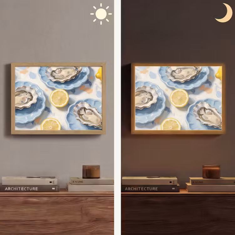 Eten - Oesters - Citroenen - Modern - Geel Light Box met batterij (Wandlamp) middel -sfeer3