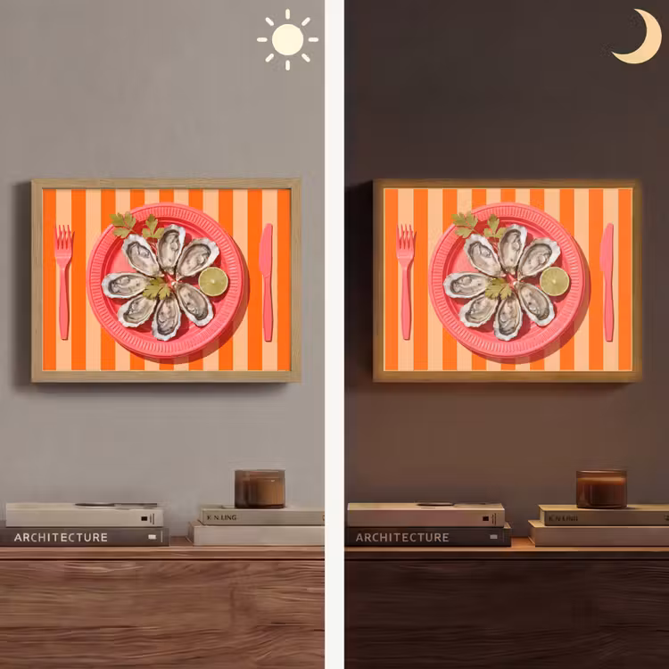 Eten - Oester - Zeevruchten - Oranje - Modern Light Box met batterij (Wandlamp) middel -sfeer3