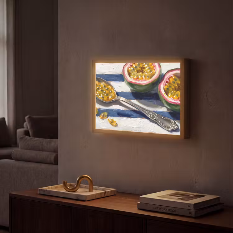Eten - Passievrucht - Tropisch - Modern - Kleurrijk Light Box met batterij (Wandlamp) middel -sfeer1