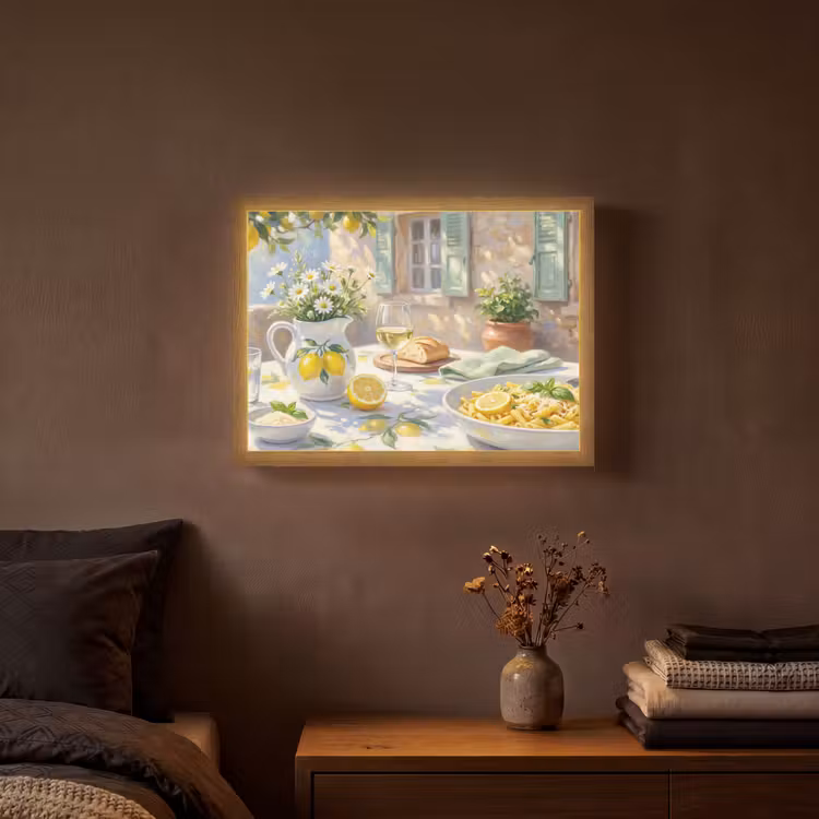 Eten - Terras - Zomer - Geschilderd - Geel Light Box met batterij (Wandlamp) middel -sfeer4