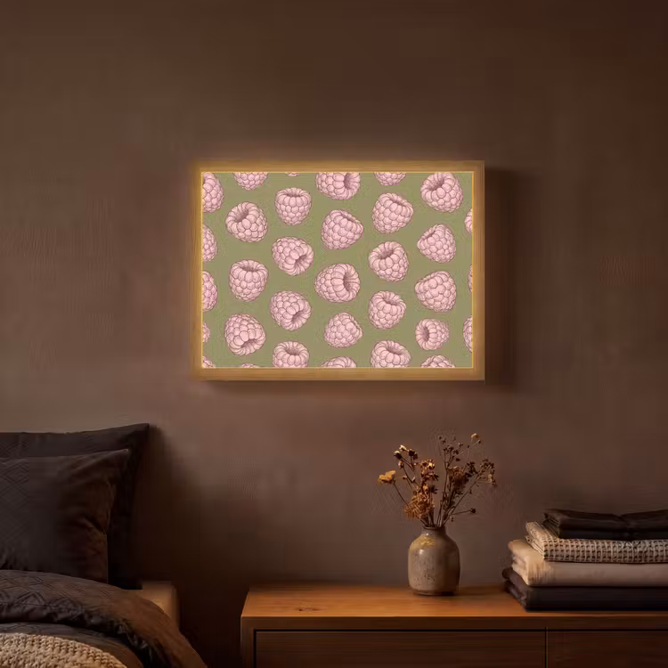 Eten - Patroon - Illustratie - Roze - Groen Light Box met batterij (Wandlamp) middel -sfeer4