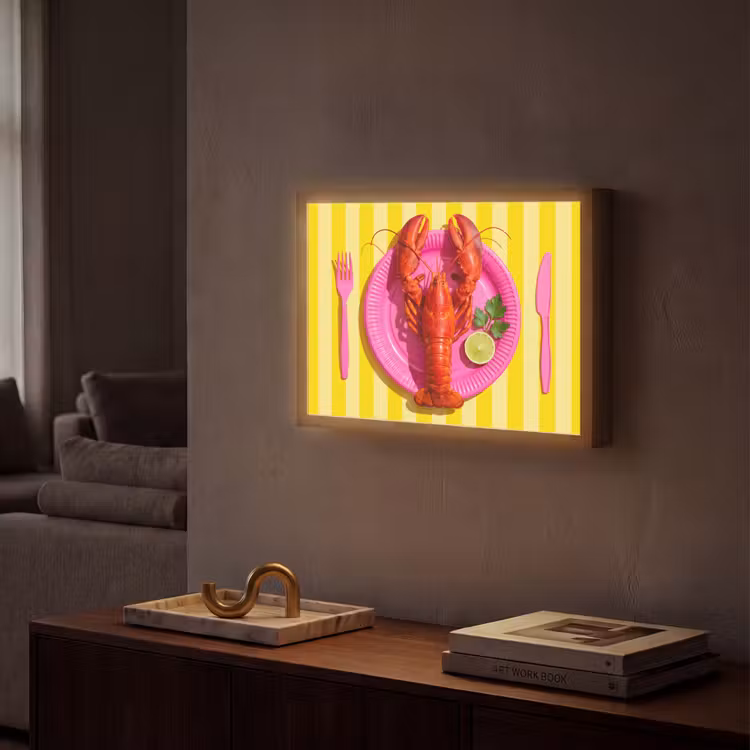 Eten - Roze - Geel - Modern - Culinaire Light Box met batterij (Wandlamp) middel -sfeer1