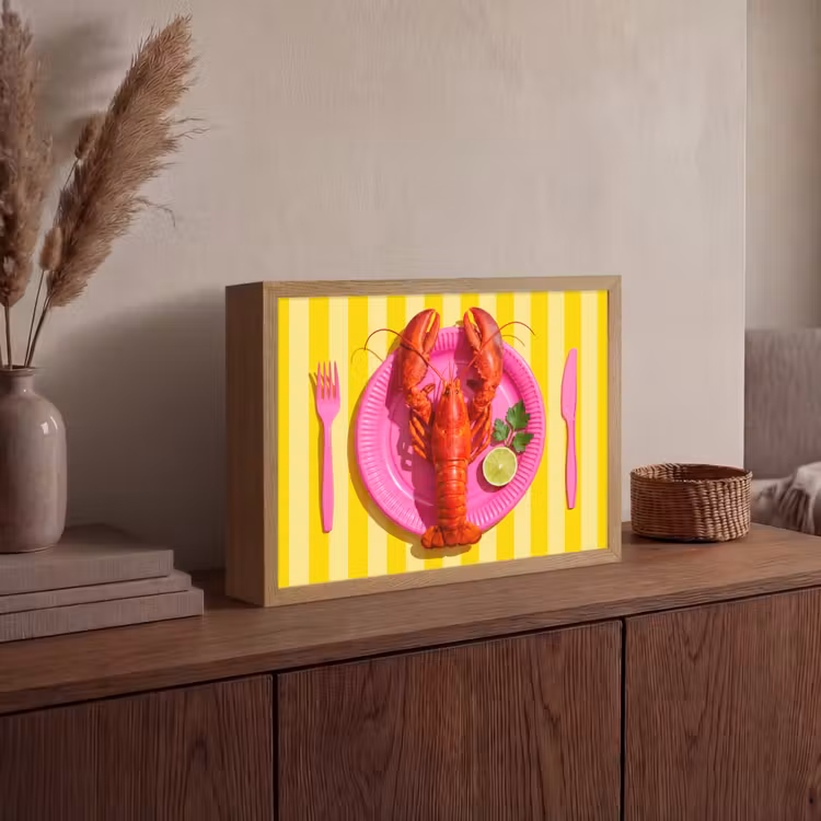 Eten - Roze - Geel - Modern - Culinaire Light Box met batterij (Wandlamp) middel -sfeer2