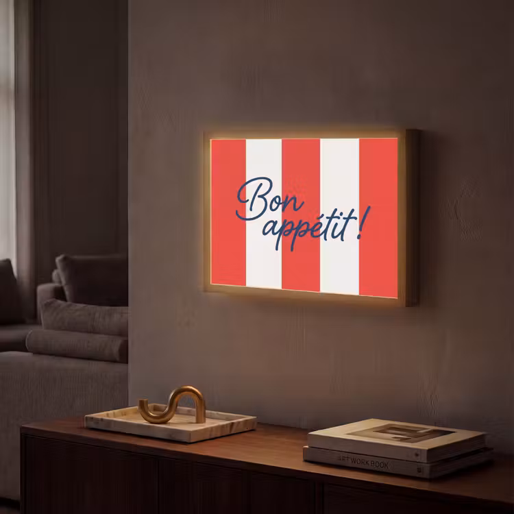Eten - Spreuk - Keuken - Grafisch - Rood-Wit Light Box met batterij (Wandlamp) middel -sfeer1