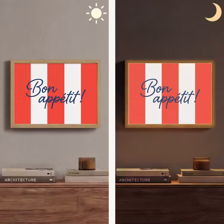 Eten - Spreuk - Keuken - Grafisch - Rood-Wit Light Box met batterij (Wandlamp) middel -sfeer3