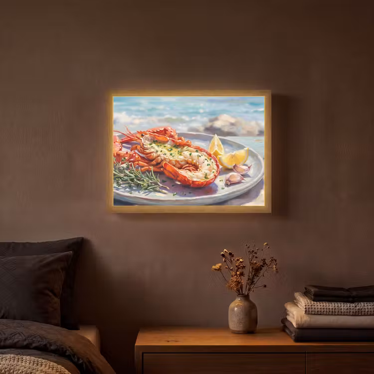 Eten - Zee - Kust - Modern - Blauw Light Box met batterij (Wandlamp) middel -sfeer4