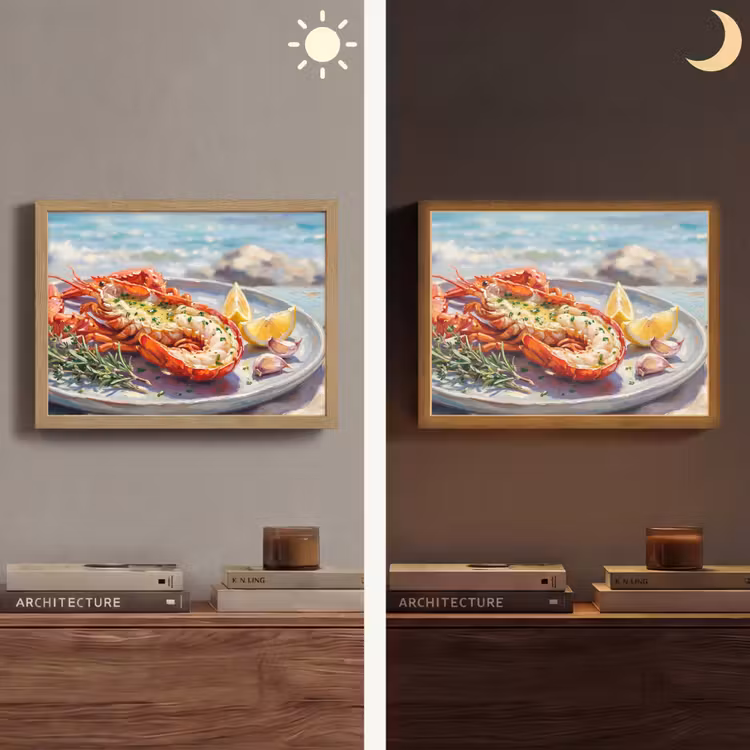 Eten - Zee - Kust - Modern - Blauw Light Box met batterij (Wandlamp) middel -sfeer3