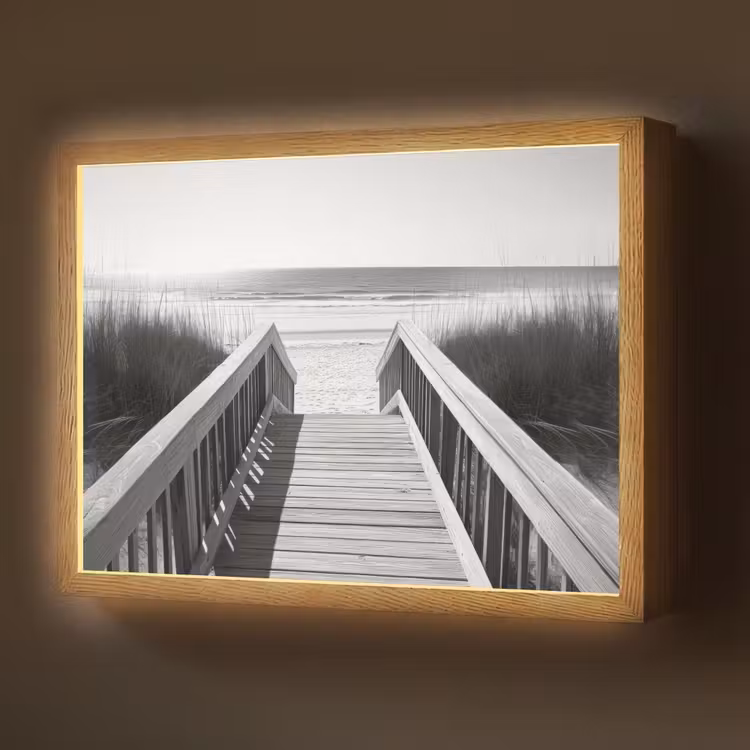Loopbrug - Hout - Strand - Zee Light Box met batterij (Wandlamp) middel -z3d_website