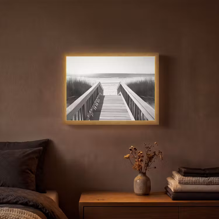 Loopbrug - Hout - Strand - Zee Light Box met batterij (Wandlamp) middel -sfeer4